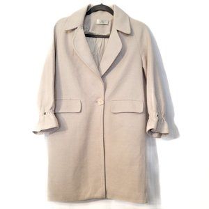 High Quality Classic Beige Herringbone Coat with Gathered Sleeve Detail (S)